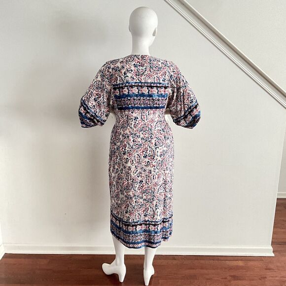 Miss Me Paisley Eylet Shift Midi Navy Multicolor Boho Tassel L - Picture 3 of 10